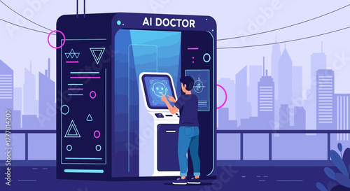 AI Doctor diagnosis machine assisting healthcare automation in the future city