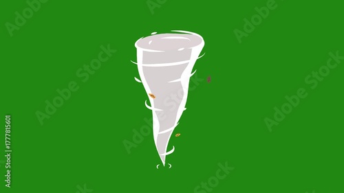 twister cartoon animation in green background. isolated tornado visual effect.natural disaster overlay