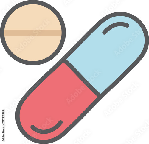 고체형태의 둥근 알약과 캡슐약