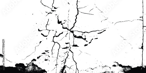 Grunge background of black and white texture. Abstract pattern of elements. Monochrome print and design. Crack grunge texture. 