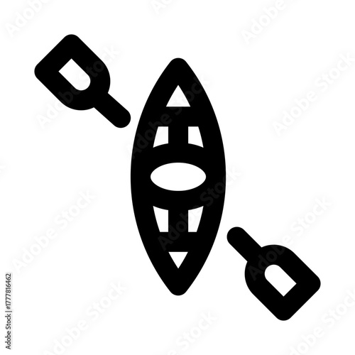 Kayak icon depicting water sport adventure with paddle, boat, river travel, and outdoor recreation activity