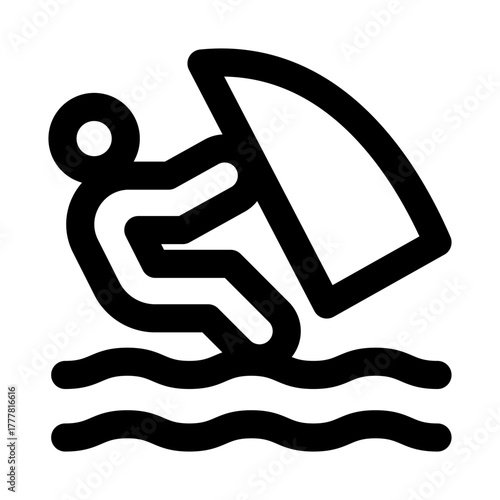 Kitesurf icon showing a dynamic athlete riding waves with a kite, capturing adventure and motion