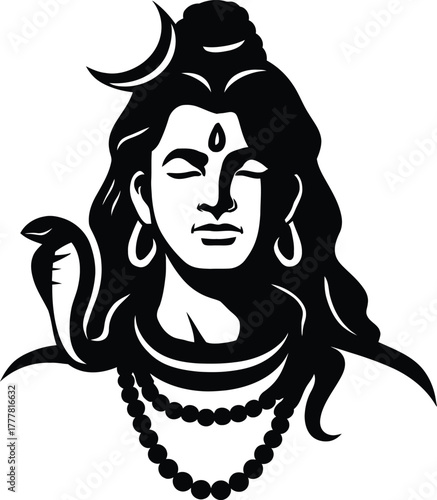 Divine Serenity: A stylized depiction of a revered deity, his visage exuding profound tranquility and spiritual grace, adorned with traditional symbols.