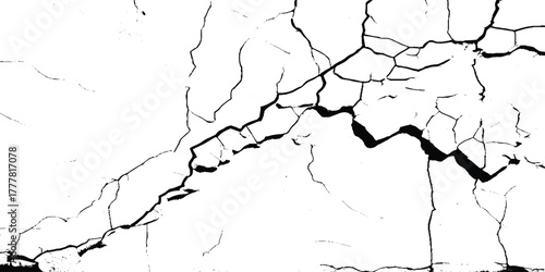 Black vector grunge style cracked texture on white background. Black and white old dirty texture.