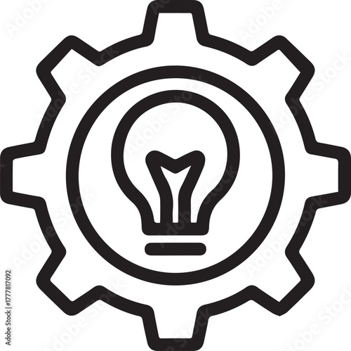 A cogwheel containing a lightbulb, symbolizing innovation, creativity, and the generation of new ideas and solutions