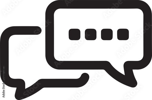 Two speech bubbles with rounded corners and a black outline, , suggesting conversation, communication, or feedback exchange