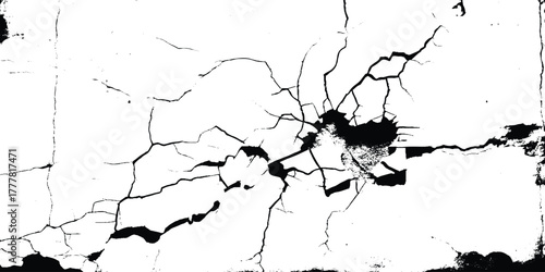 Cracked black and white surface texture, perfect for use in grunge design, vintage backgrounds. 