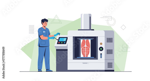 Doctor operating advanced bio-printing machine, illustrating medical technology innovation for