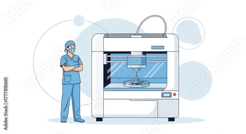 Doctor overseeing 3D bioprinting for medical innovation and healthcare advancements