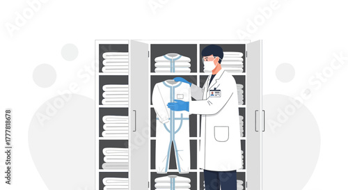 Doctor preparing personal protective equipment in a medical facility for infection control