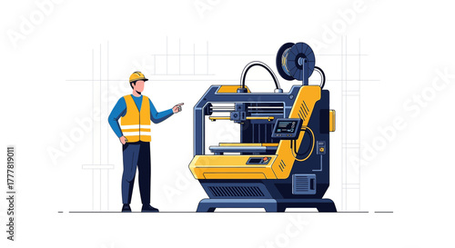 Engineer operating a 3D printer modern industry technology and advanced manufacturing solutions
