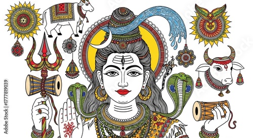 Divine illustration of a deity adorned with traditional motifs and sacred