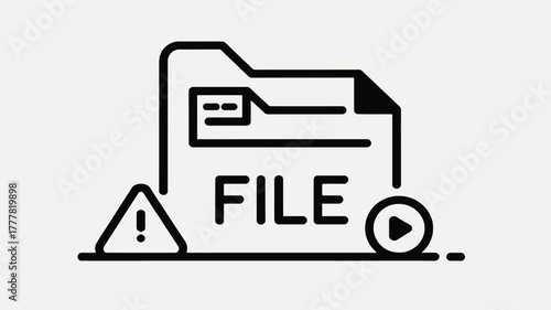 Line icon of a corrupted media file folder with a warning