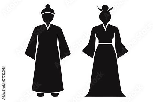 Traditional Hanfu dress silhouette vector illustration, isolated on white background