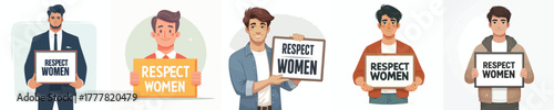 a man holding a sign that reads "Respect Women"