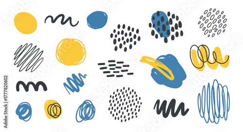 Abstract doodle elements in vibrant colors, ideal for modern background decoration, creative posters, or artistic compositions