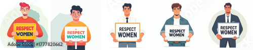 a man holding a sign that reads "Respect Women"