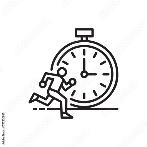 A vector illustration of a running person beside a large clock to represent a deadline.
