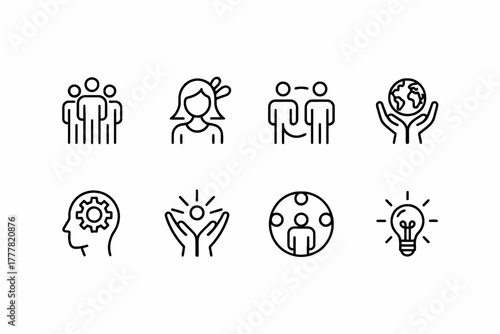 Set of Abstract Icons Representing Teamwork Support Community Ideas and Global Awareness for Business and Social Projects