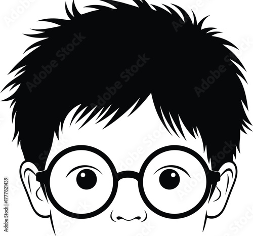 Illustration of a boy with glasses and a lightning bolt scar