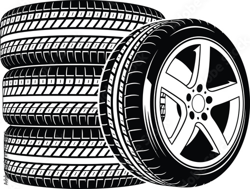 Stack of car tires, automotive wheel vector illustration