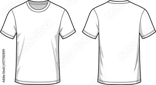 Plain white t-shirt, front and back view, crew neck, short sleeve, blank apparel, fashion mockup, clothing template, unisex design