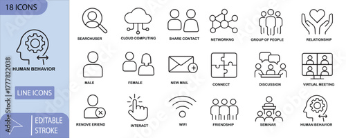 Set of 18 line icons for business and technology concepts Keywords: icon, set, business, technology