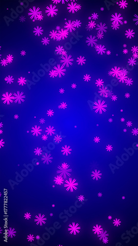 Abstract glowing pink floral shapes scattered across a deep blue cosmic background