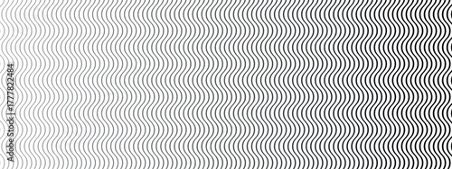 Gradation pattern with wavy lines thickness fade. Monochrome background with curved stripes on white background