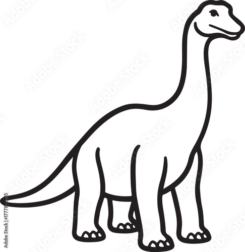Simple outline illustration of a long necked brontosaurus dinosaur character