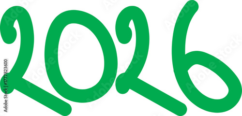 Green stylized handwritten year 2026 for future events and design