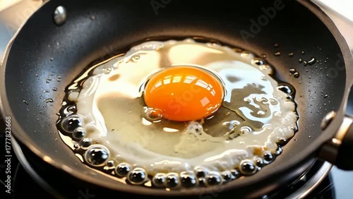 Bright Egg Yolk Cooking Sunny side Up in a Pan