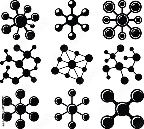 Collection of black and white molecular structure icons