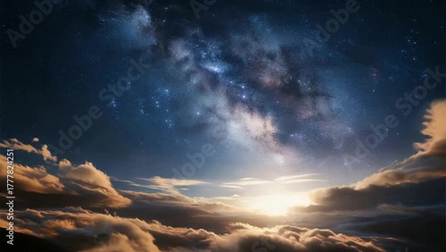Milky Way Above Clouds, Starry Night Sky in Dreamy Landscape
