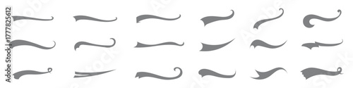 Swoosh and swashes tails vector set, decorative calligraphy stroke and flourish icon collection, elegant graphic group of handwritten ornaments, elements for typography, wedding, and invitations 