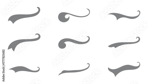 Swash and swooshes tails icon, Typography font curve tail, Text swooshes collection, Calligraphic swoosh tail set, Texting letters tail for lettering or baseball club