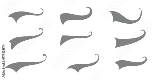 Swish and swash tail collection. Collection of black decorative pen lines and strokes. Underline swish tails for sport text logos, swirl calligraphic font line decoration element. Vector illustrator