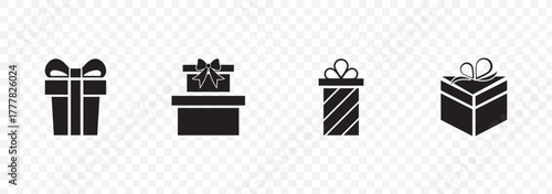 Gift box icons in Trendy Flat style. Gift boxes with ribbon icons Set. Gift box flat line silhouette set.