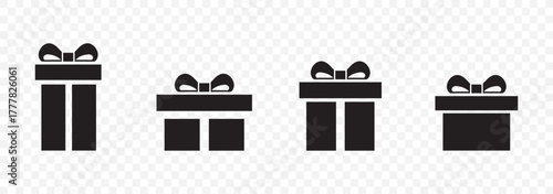 Gift box icons in Trendy Flat style. Gift boxes with ribbon icons Set. Gift box flat line silhouette set.