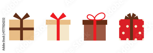 Gift boxes icons set. Collection of black gift boxes with ribbon bow on white background. Holiday presents. Vector illustration.