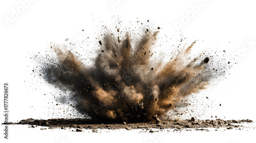 Dynamic explosion of earth and dust particles scattering in motion