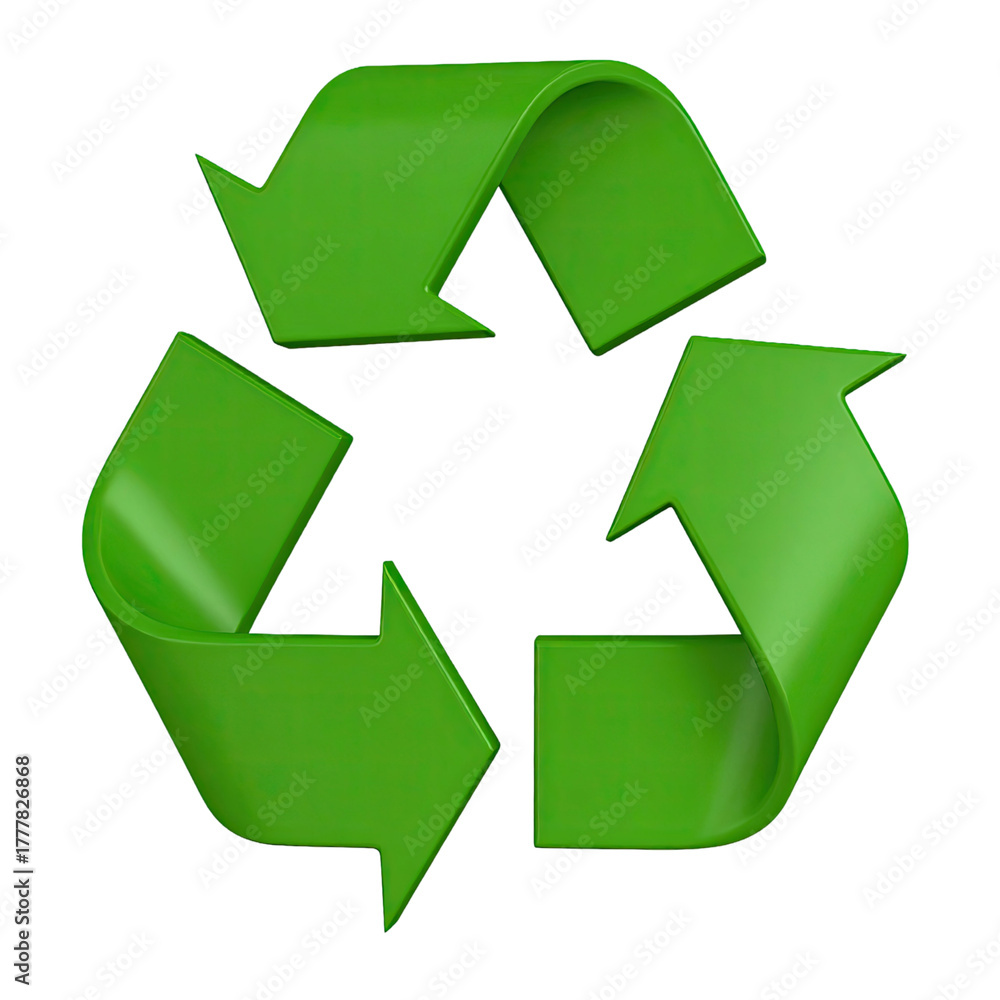Obraz premium 3D cartoon recycle symbol with green arrows showing environmental sustainability and eco-friendly concept illustration isolated on white background