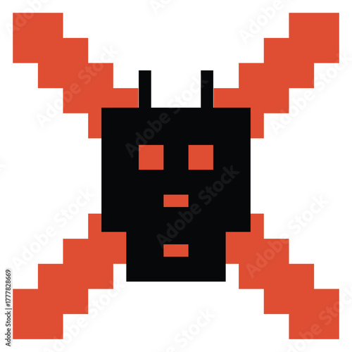 Cartoon pixel art of humanoid robot learning toy robotic engineer bot machine business vector character automation electronic background 8 bit artificial intelligence concept.