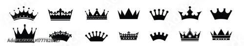 "Crown silhouettes set — elegant royal icons symbolizing luxury, power, and nobility."