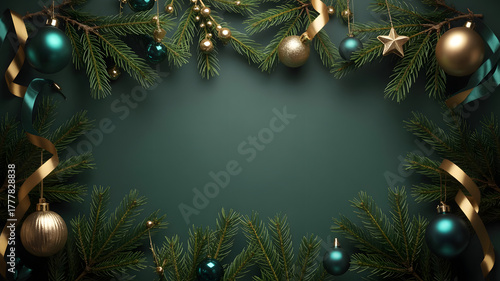 Christmas flat lay, seasons greetings card template, space for text.