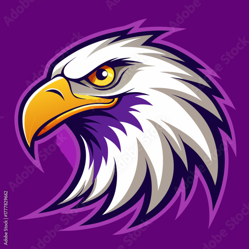 Aggressive eagle head mascot design with purple background