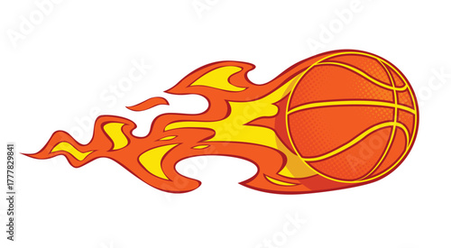 Basketball fire ball flies and burns in air. Vector on transparent background