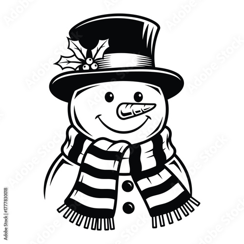Cute snowman wearing a top hat and scarf