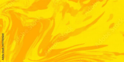 Yellow halftone pattern. Retro comic gradient background. Bright orange pixelated dotted texture overlay.