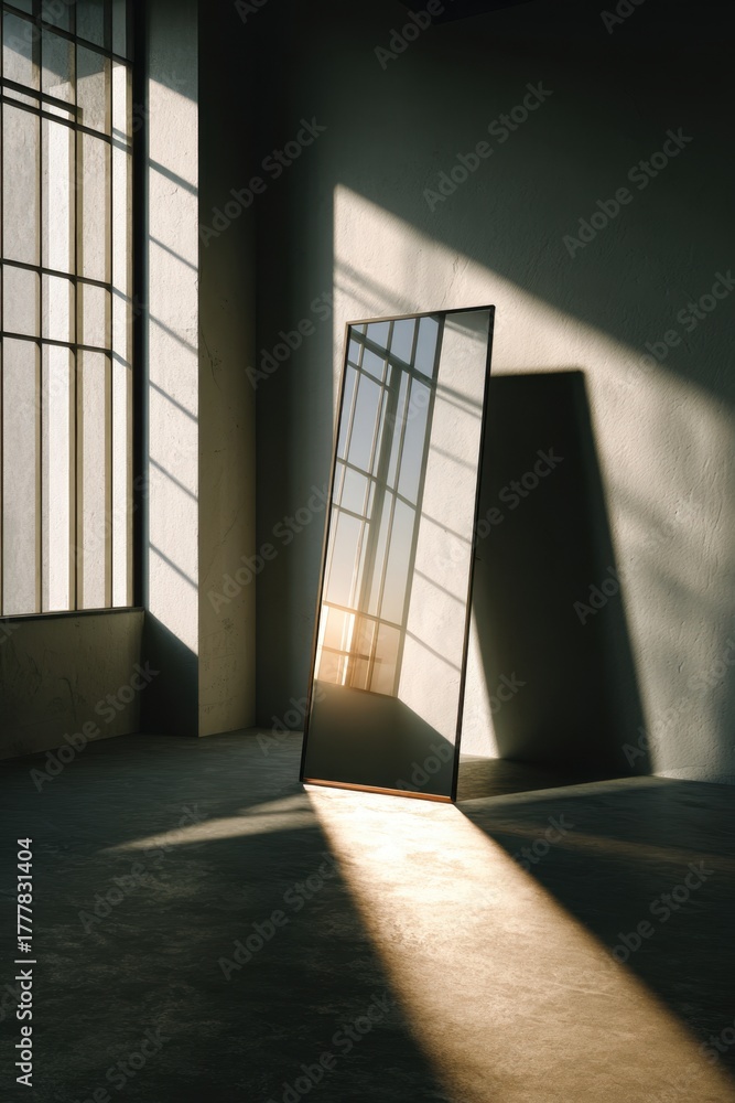 Obraz premium Reflections of light and shadow in minimalist interior space